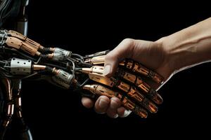 Handshake Robot and human. Modern technologies. Generative AI photo