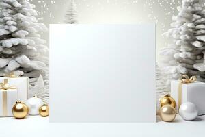 White empty blank mockup with christmas decorations. AI generated photo