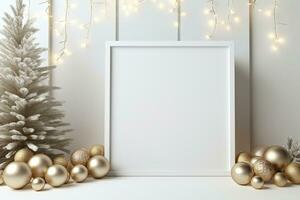 White empty blank mockup with christmas decorations. AI generated photo