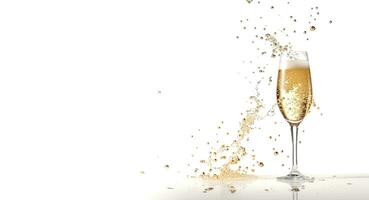 Light banner of festive glass of champagne on bokeh background. AI generated photo