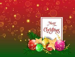 Merry Christmas Red Green Glittering Bokeh Background With Colorful Baubles And Golden Stars vector