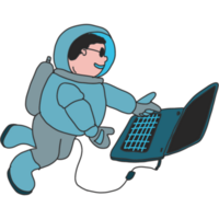 tecknad serie karaktär av en ung tecknad serie kille med astronaut hjälm flytande i de luft. png