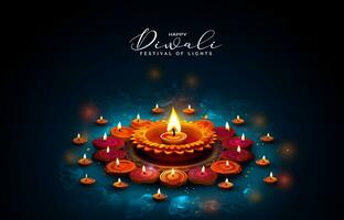 The Hindu Festival of Lights with Colorful Lamps and Candle photo