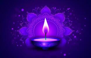 A Purple Candle with a Lotus Mandala Background photo