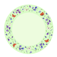 aquarelle couronne de les campanules, L'avoine et brillant flottant papillons sur vert Contexte. parfait pour carte postale conception, invitation modèle, anniversaire, mariage, mère journée cartes png