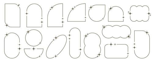 estético marcos y formas con estrellas. mínimo y2k contorno gráfico diseño con destellos resumen arcos fronteras de moda boho geométrico plantillas colocar. vector ilustración.