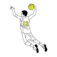 Line art drawing of basketball player in action. vector