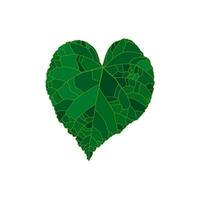 Green silhouette linden leaf in a shape of a heart isolated on white background. Design element for decorating. vector