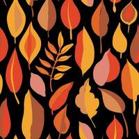 Floral Pattern from Red, Orange, Yellow Color Autumn Leaves on Black Background, Wallpaper Design for Printing on Fashion Textile, Fabric, Wrapping Paper, Packaging and other vector