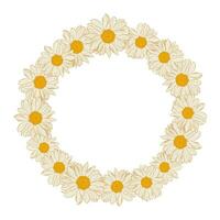 Floral wreath with chamomiles isolated on white background. Vector illustration element with copy space for text, may use for greeting cards, invitations, wedding, birthday, easter, package design.