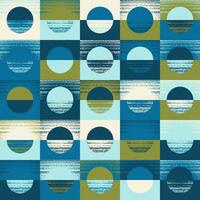Geometric seamless pattern of squares and circles chaotically painted in blue green, olive green, cream and light blue. Design for wallpaper, wrapping products, textiles, fabrics. vector