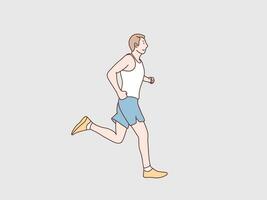 joven hombre en deporte corriendo hacer ejercicio trotar rutina de ejercicio sencillo coreano estilo ilustración vector