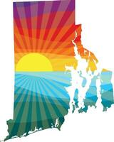 Colorful Sunset Outline of Rhode Island Vector Graphic Illustration Icon