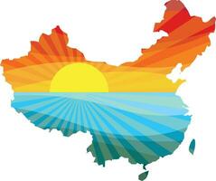 Colorful Sunset Outline of China Vector Graphic Illustration Icon