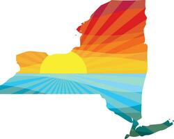 Colorful Sunset Outline of New York Vector Graphic Illustration Icon