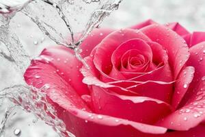 water splashes on the rose flower. background. AI Generative Pro Photo