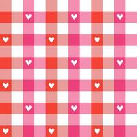Pink and red plaid pattern with heart background. plaid pattern background. plaid background. Seamless pattern. for backdrop, decoration, gift wrapping, gingham tablecloth, blanket, tartan. vector