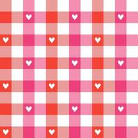 Pink and red plaid pattern with heart background. plaid pattern background. plaid background. Seamless pattern. for backdrop, decoration, gift wrapping, gingham tablecloth, blanket, tartan. vector