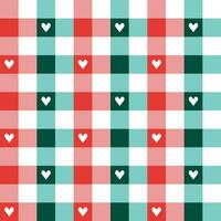 Christmas plaid pattern with heart background. plaid pattern background. plaid background. Seamless pattern. for backdrop, decoration, gift wrapping, gingham tablecloth, blanket, tartan. vector