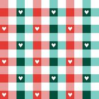 Christmas plaid pattern with heart background. plaid pattern background. plaid background. Seamless pattern. for backdrop, decoration, gift wrapping, gingham tablecloth, blanket, tartan. vector