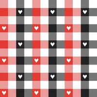 Black and red plaid pattern with heart background. plaid pattern background. plaid background. Seamless pattern. for backdrop, decoration, gift wrapping, gingham tablecloth, blanket, tartan. vector