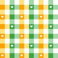 St. Patrick's day plaid pattern with heart background. plaid pattern background. plaid background. Seamless pattern. for backdrop, decoration, gift wrapping, gingham tablecloth, blanket, tartan. vector