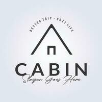 minimal cabin logo, outline log cottage icon symbol vector illustration design