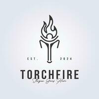 minimal outline torch fire icon symbol logo vector illustration design