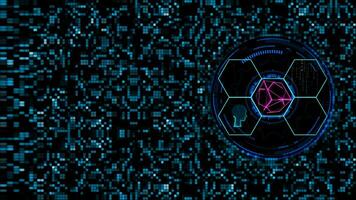 kubus magenta met atoom en holografische futuristische technologie en hersenen lijn Matrix globaal veiligheid dna met digitaal plek licht en rekken achtergrond video