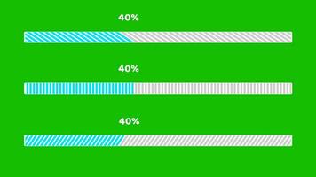 Progress bar three pack animation white space blue numeric text change position on the green screen video