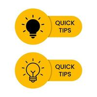 Quick tips badge icon vector. Tip light bulb sign symbol in flat style vector