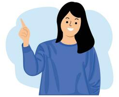 young girl smiling and pointing index finger up at copy space vector