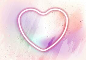 Neon glowing heart on pastel grunge watercolor background vector