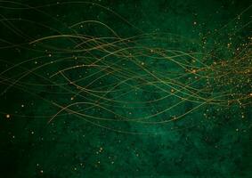 Golden minimal lines and dots on dark green grunge abstract background vector