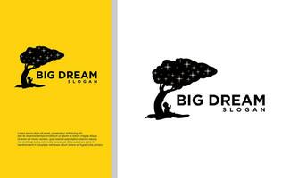 reaching dream logo, night dream logo, silhouette dream night logo vector