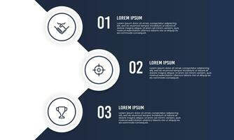 Business presentation 3 options design template. Process, report, strategy, planning, and diagram. Vector illustration.