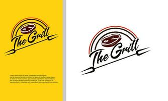 Barbecue smokehouse bbq barbeque bar and grill logo design with fork and fire vector