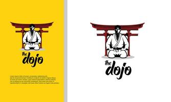 Aikido fighters. Martial arts. Inscription on illustration is a hieroglyphs of aikido, japanese. Vector illustration.