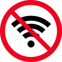 No wireless wifi or sign for remote internet access icon Red prohibition sign. Flat style for graphic and web design png