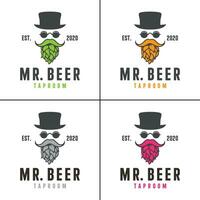 Mr. Beer Hop Hipster Brewing Logo Design Vector Template