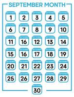 septiembre 01 a 30 dias calendario hoja vector ilustración modelo