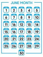 June 01 To 30 Days Calendar Leaf Vector Illustration Template