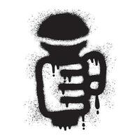 Graffiti of a hand holding a microphone with black spray paint vector