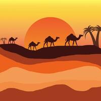 Background of camel caravan crossing the desert vector