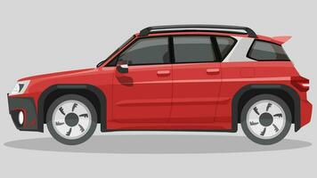 Beside luxury of crossover car red color. On backdrop of light gray color with shadow of car on the ground. for object transport vehicle car. vector