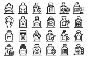 Micellar water icons set outline vector. Makeup container vector