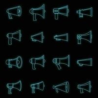 Megaphone loud speaker icons set vector neon