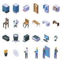 Abandoned office icons set isometric vector. Broken service vector