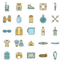 Rafting kayak water canoe icons set vector color