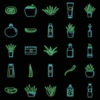 Aloe vera plant logo icons set vector neon